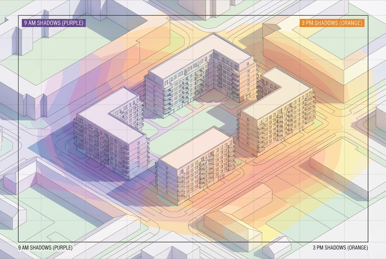 Verschattungsanalyse im 3D-Bebauungsplan
