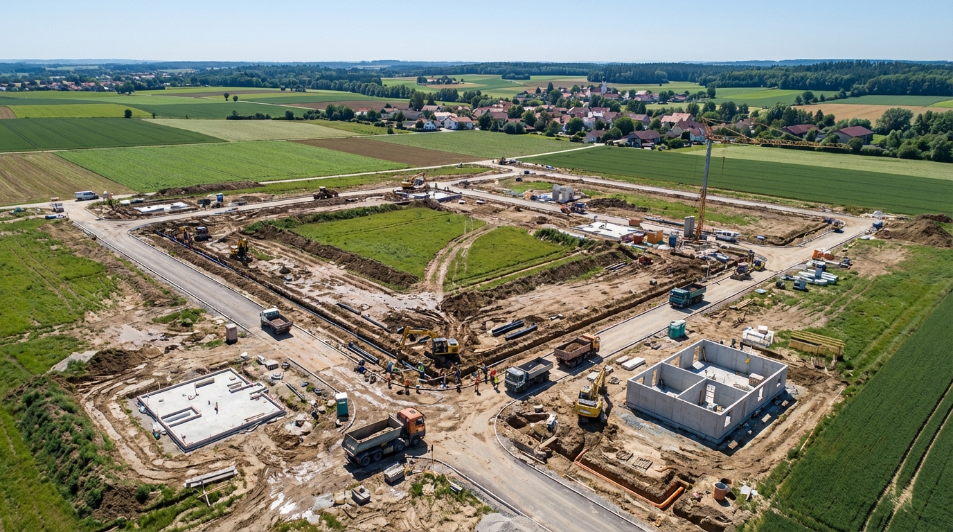 Neues Baugebiet in der Erschließungsphase