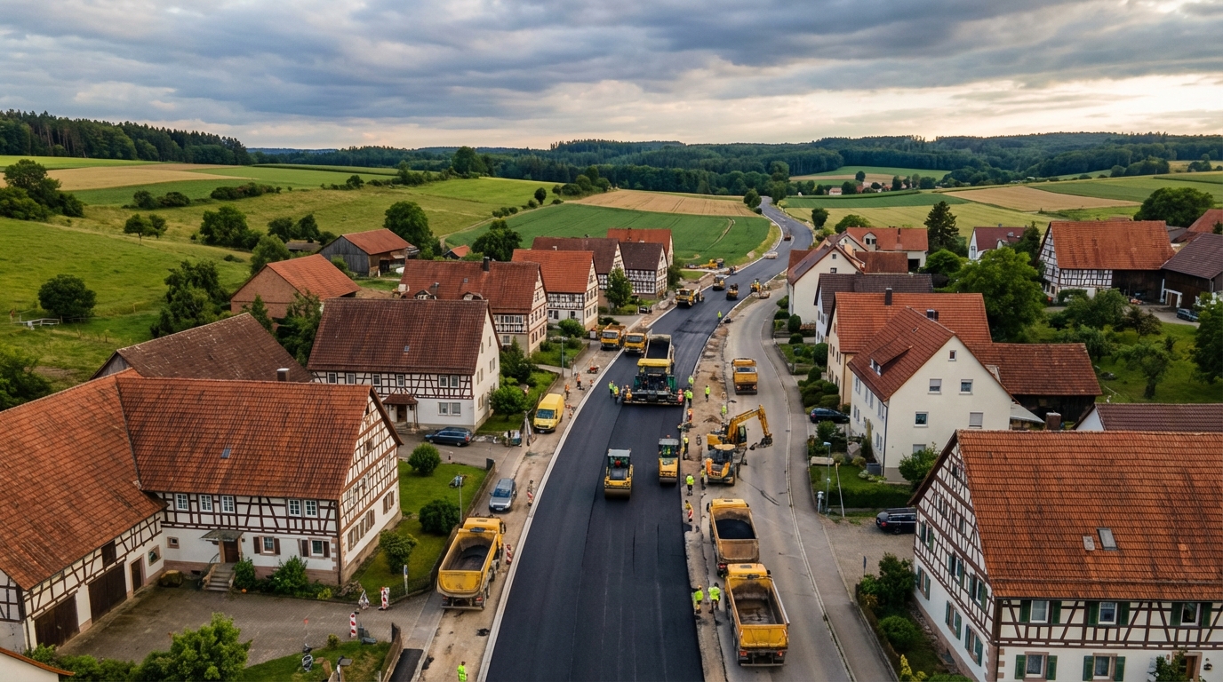 Straßenbauprojekt aus der Vogelperspektive