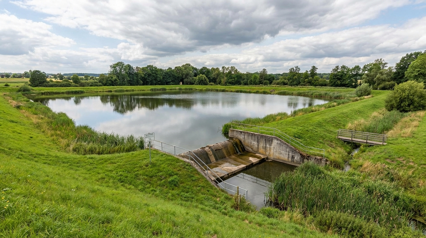 Regenwasserrückhaltebecken in natürlicher Umgebung