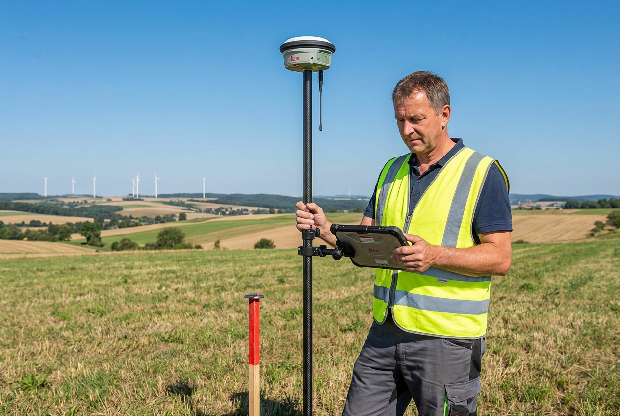 GNSS-Empfänger bei der Geländeaufnahme